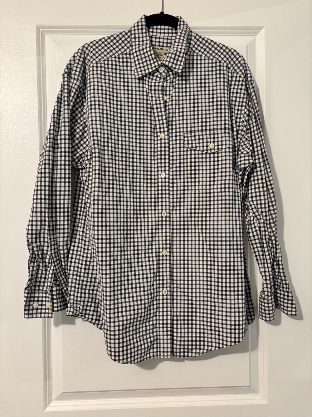 Eddie Bauer Navy and White Gingham Button-Down Shirt